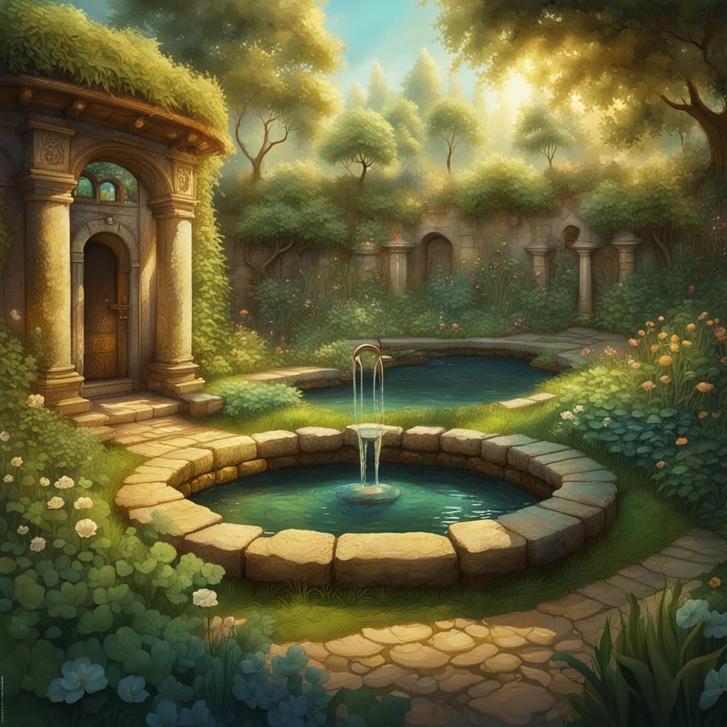 Lush Garden with Well in Renaissance Style
