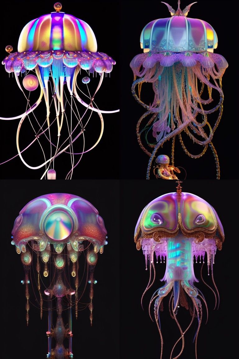 Opalescent Cyborg Jellyfish Carousel in Biopunk Style