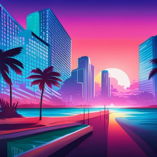 Retrowave Miami Morning Scene