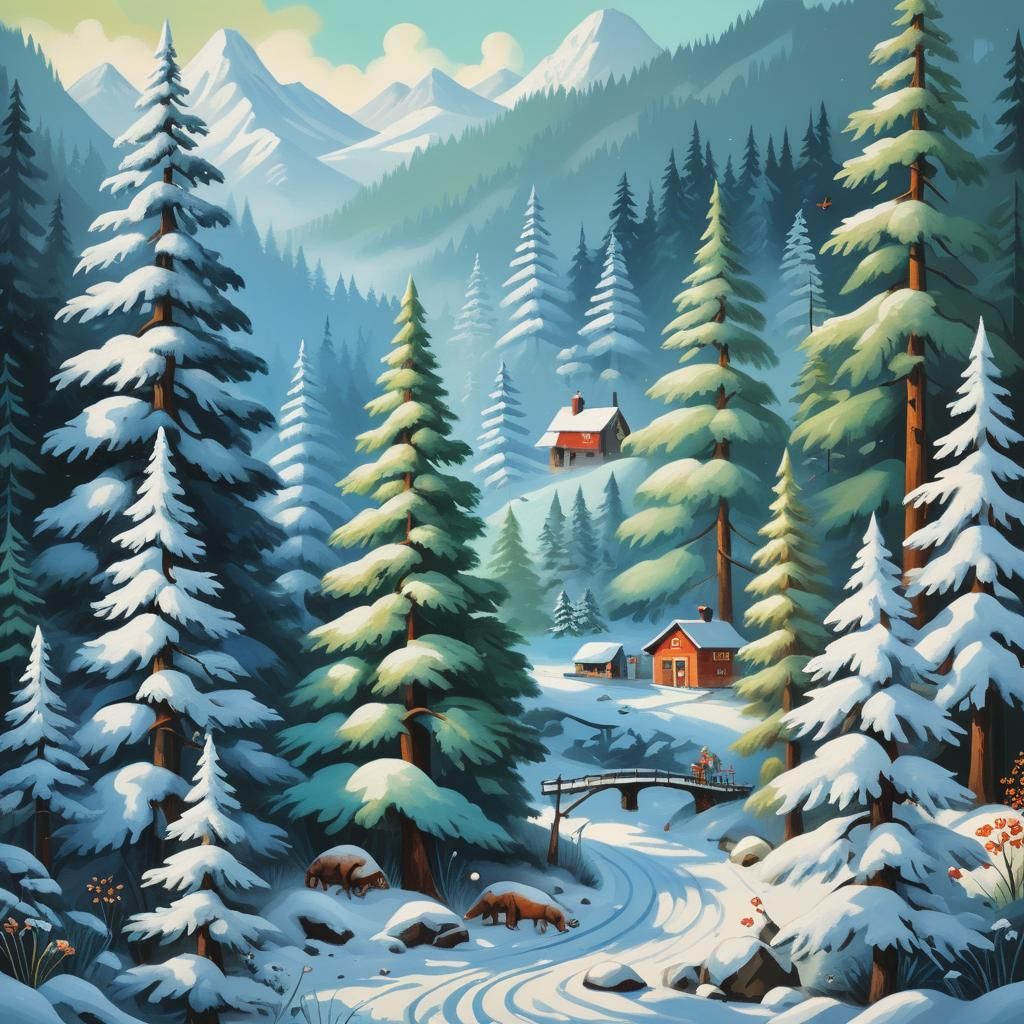Evolving Mountain Landscape in Naive Art Style