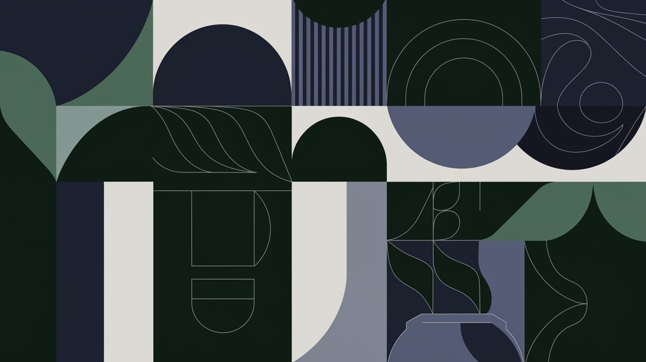 Abstract Geometric Art in Dark Green and Gray