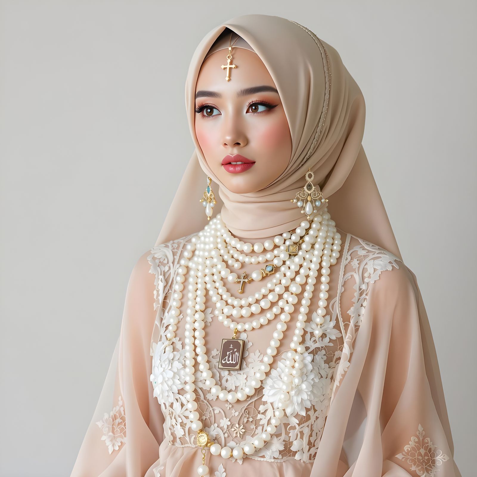 Elegant Hijab with Pearl Body Chain in Modern Style