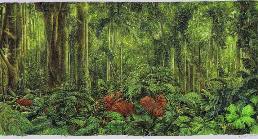 Verdant Amazonian Jungle in Post-Impressionistic Style