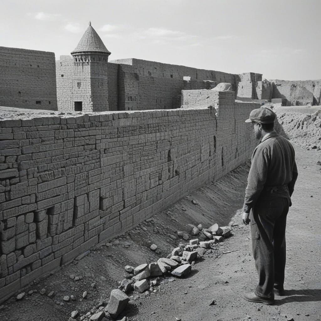Ancient Babylon Walls Unveiled in Charcoal Drawing