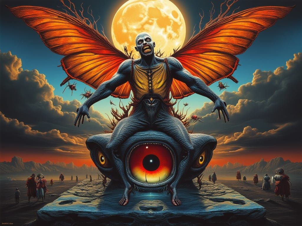 Man Mutation of Human and Peacock with Fiery Eyes