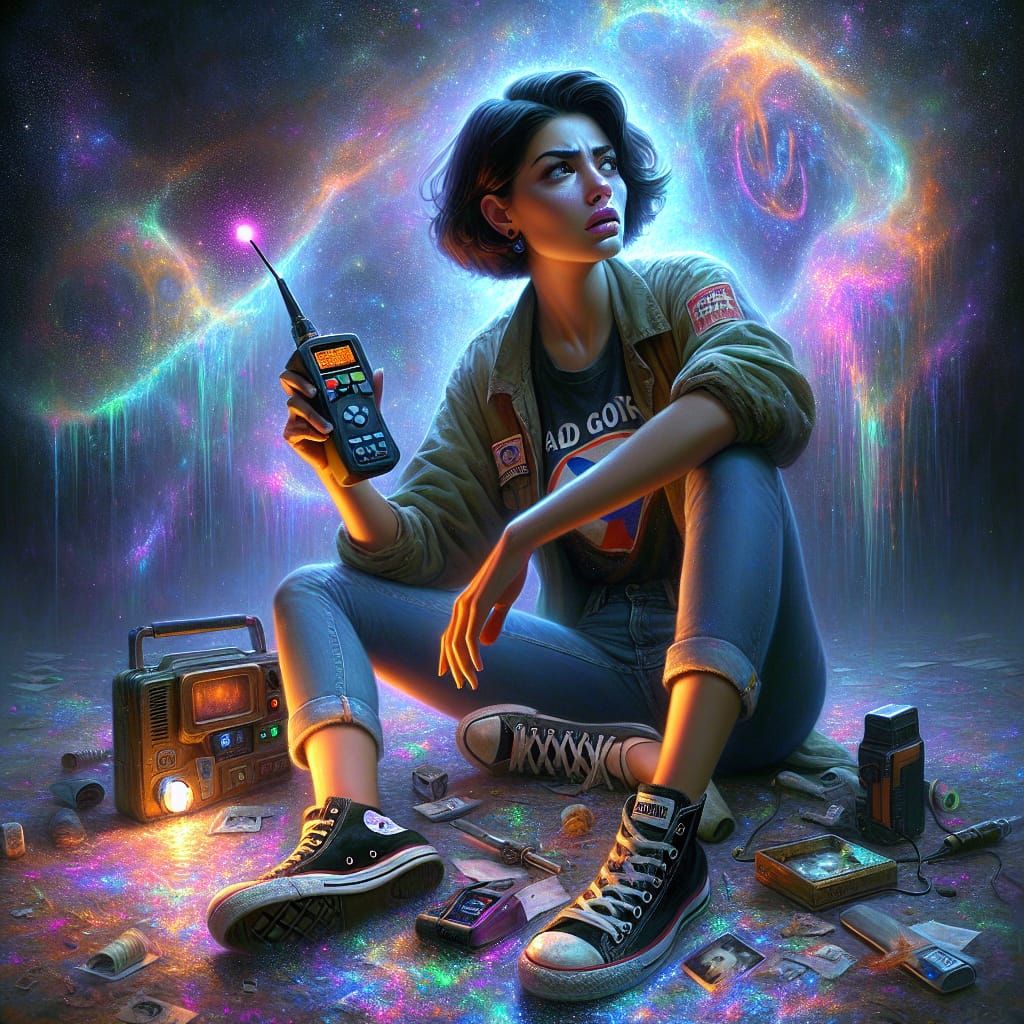 Melancholic Ghost Hunter in Cosmic Void, Neo-Impressionism