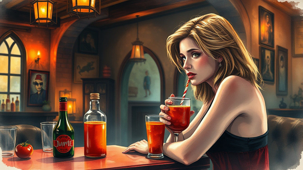 Buffy in Macabre Tavern: Watercolor Illustration