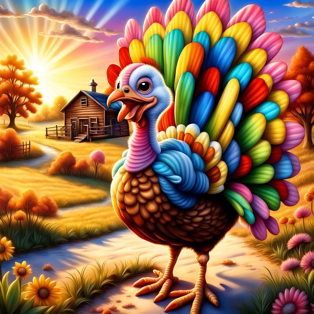 Cute 3D Turkey in Oklahoma Country Scene