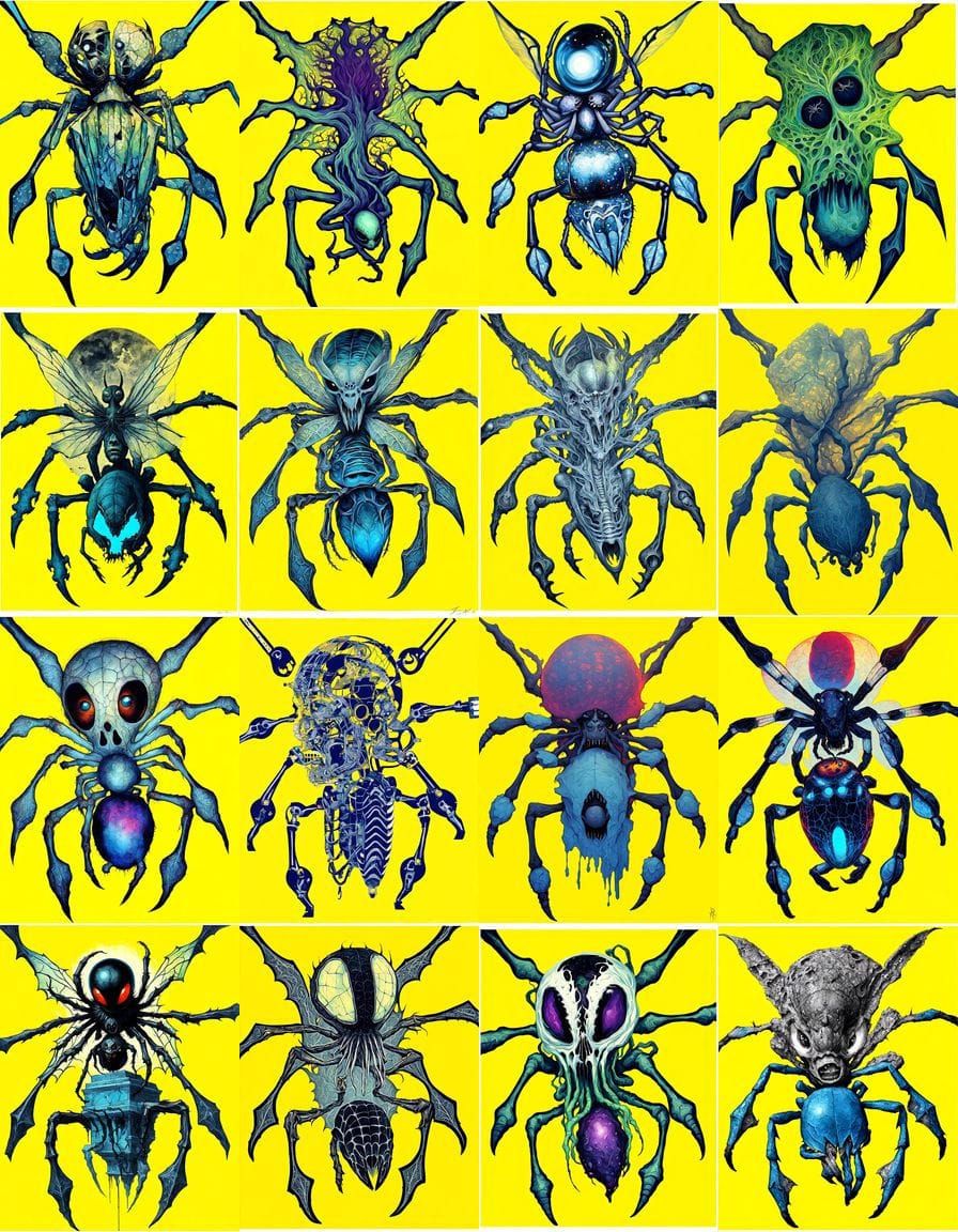 Beksiński-Inspired Venomous Spider with Vibrant Symbiote