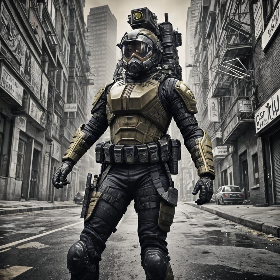 Hyperrealistic Wide Angle SWAT Agent in Tactical Suit