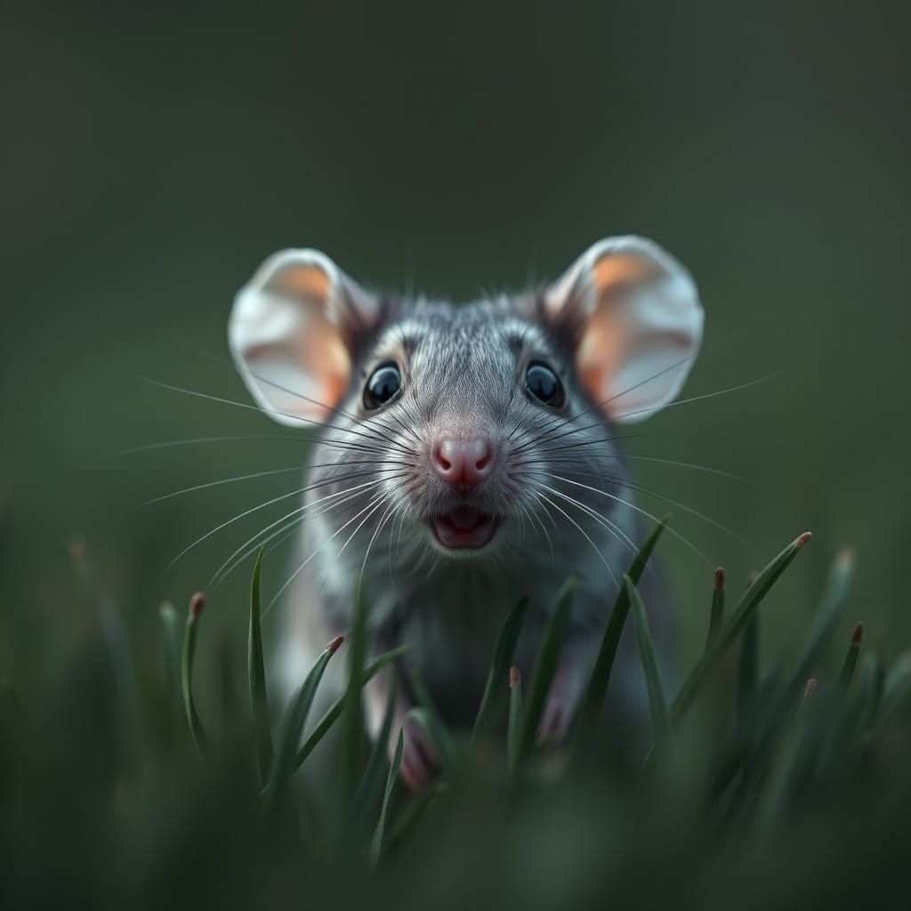 Grey Mouse Settling into Monochromatic Dreamscapes