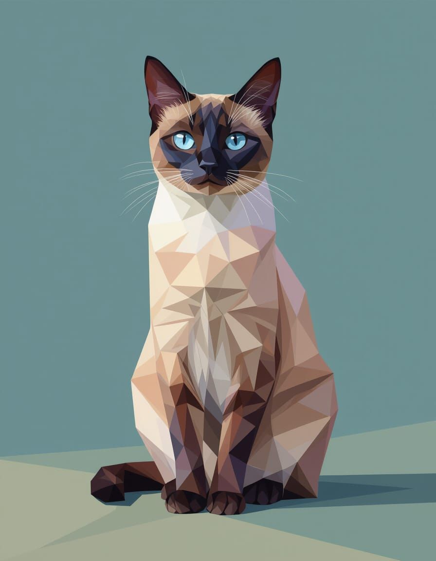 Low Poly Siamese Cat Portrait