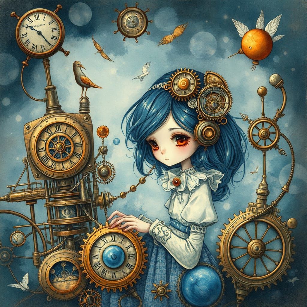 Whimsical Steampunk Girl in a Dreamy Clockwork World