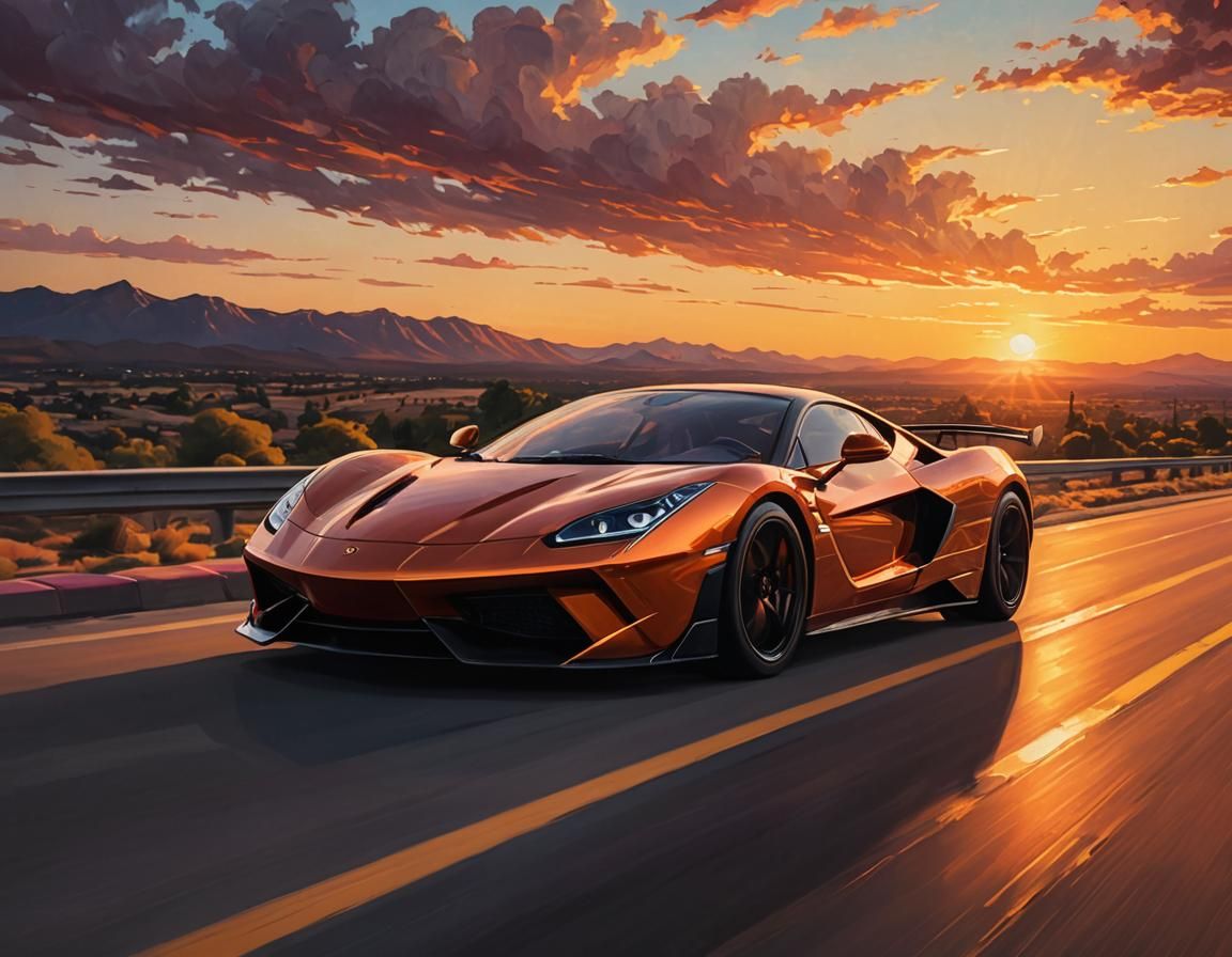 Supercar in Golden Hour: Hyper-Realistic Automotive Art
