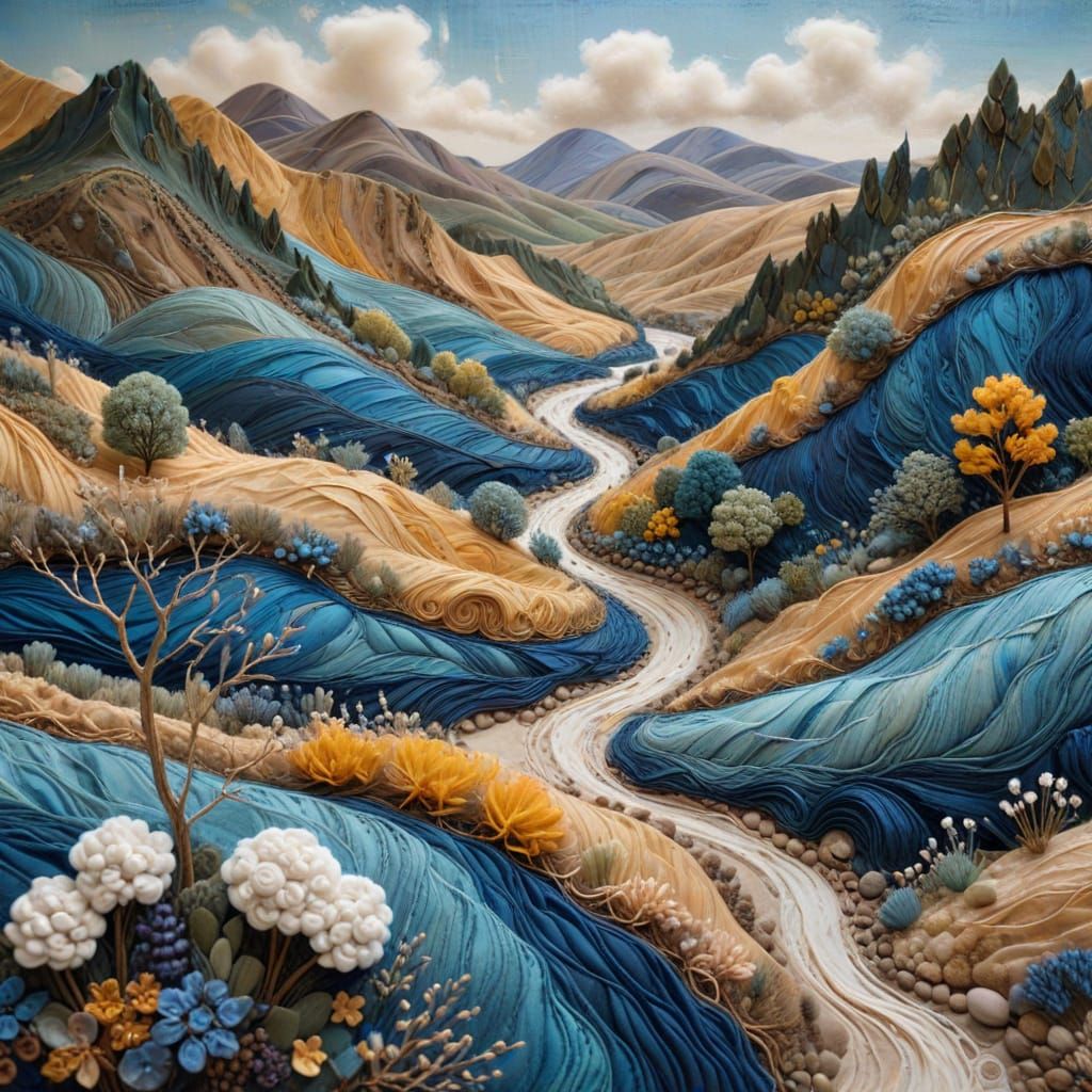 Whimsical Fibre Art Landscape in Earthy Tones