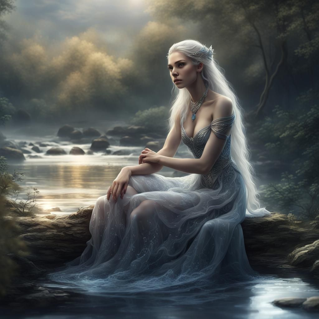 Water Spirit by River in Detailed Matte Painting
