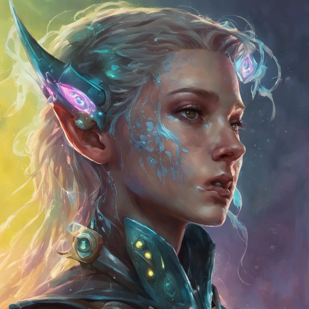 Bioluminescent Cyborg Elf: Hyperrealistic Splash Art