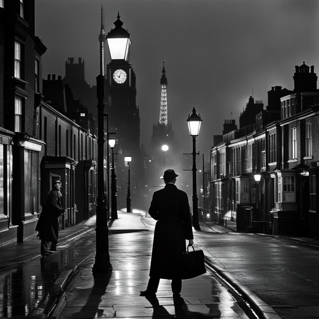 British Film Noir Detective in Black and White