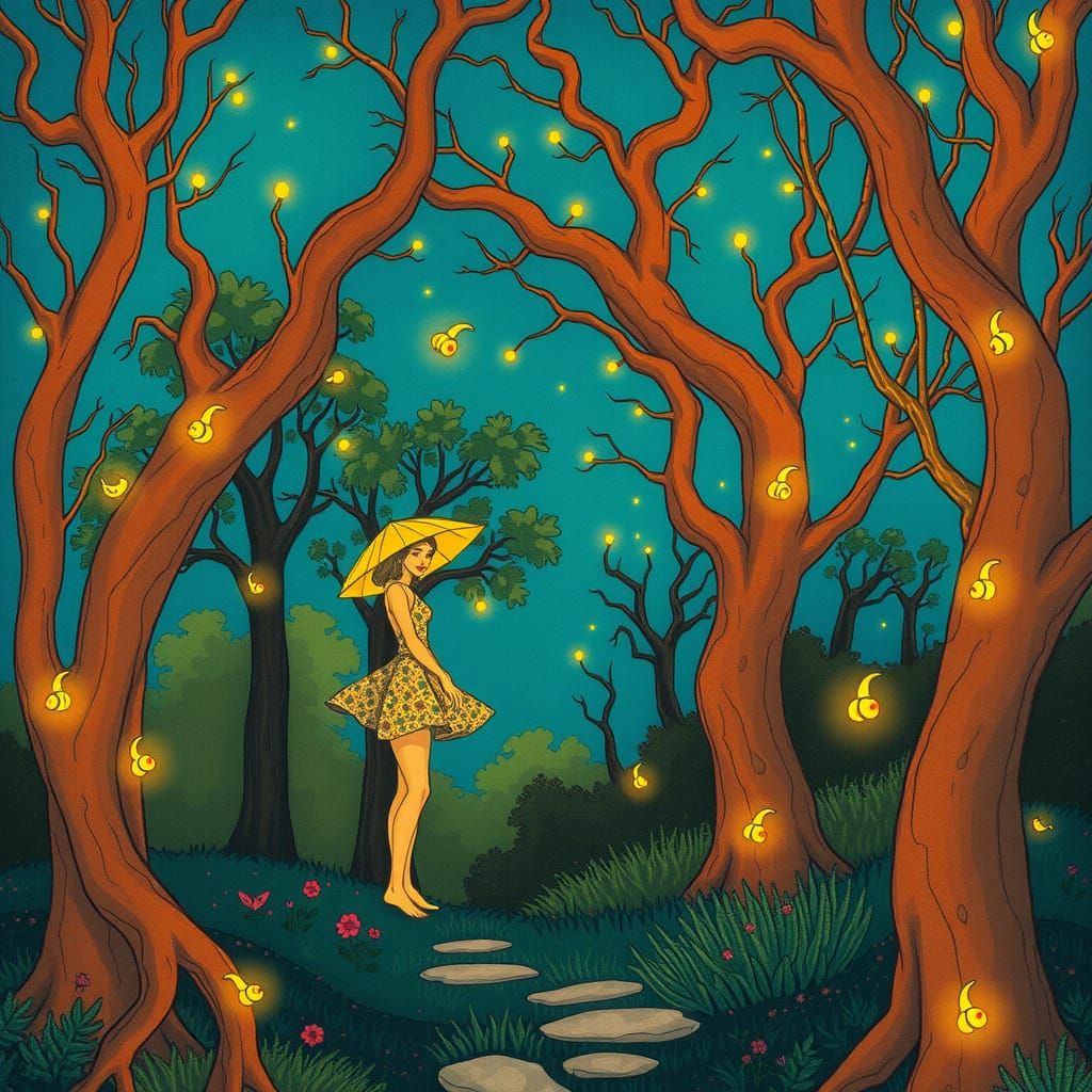 Whimsical Forest Scene in Dreamlike Surrealism