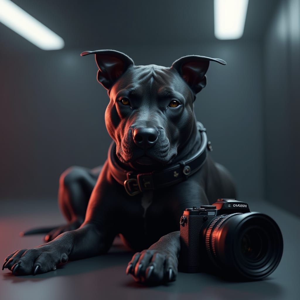 Stylish Pitbull Dog in Futuristic Photography Studio