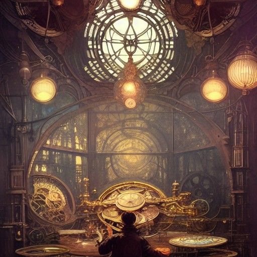 Gear-Filled Magical Sphere in Steampunk Workshop