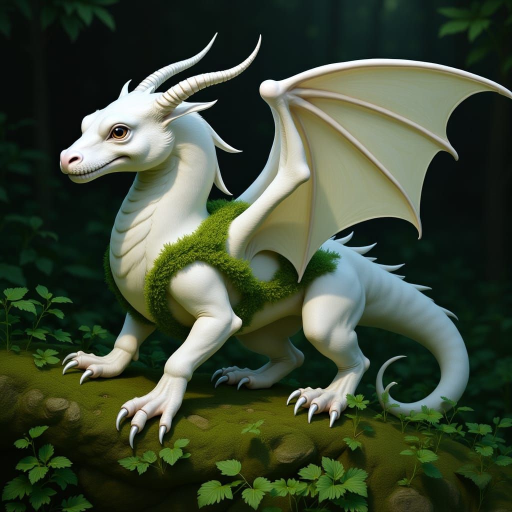 Majestic Dragon Posing on Lush Greenery in Matte Painting St...