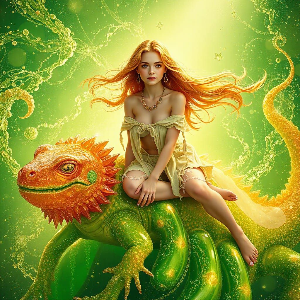 Woman on Gummy Salamander in Soda Sea