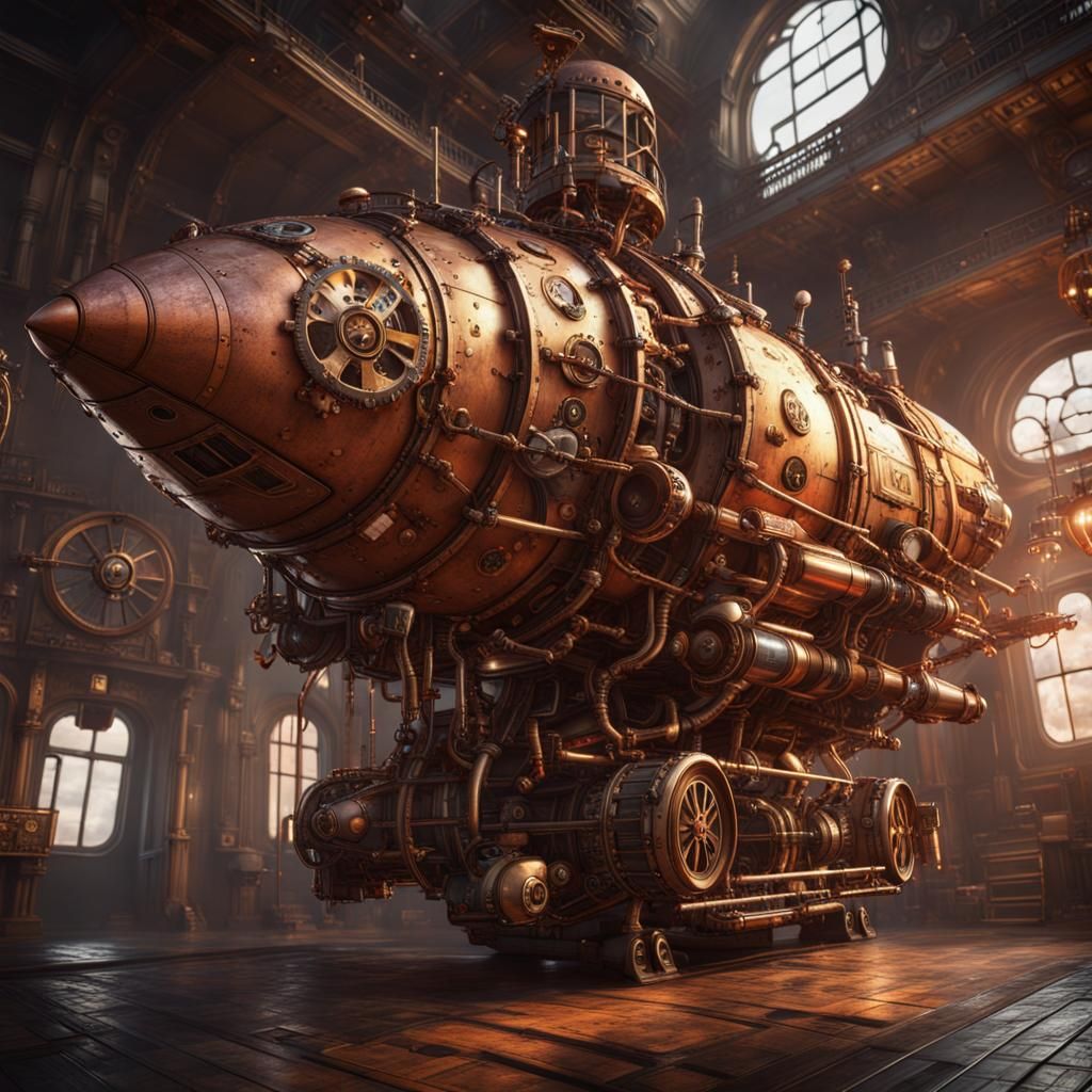 Steampunk Rocket Ship Concept Art in 8k