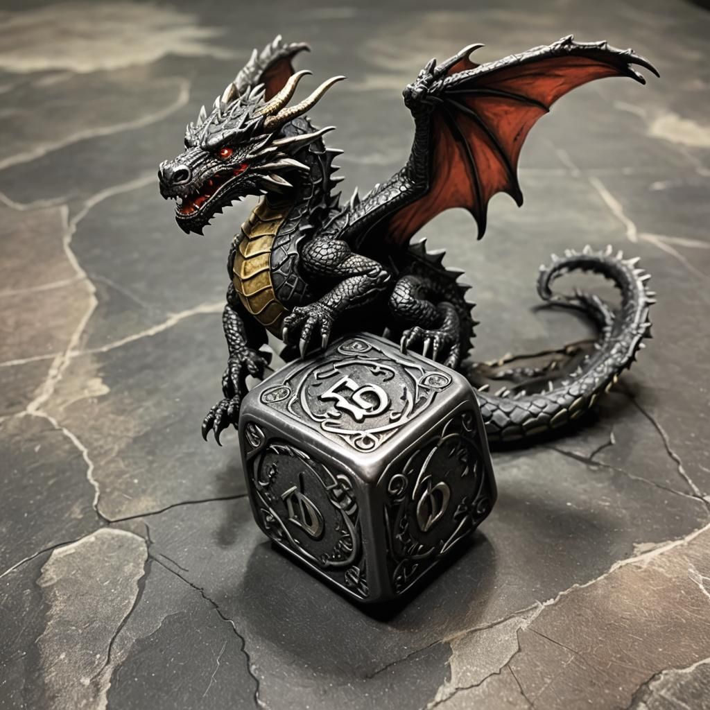 Dragon Perched on Dungeons and Dragons Die