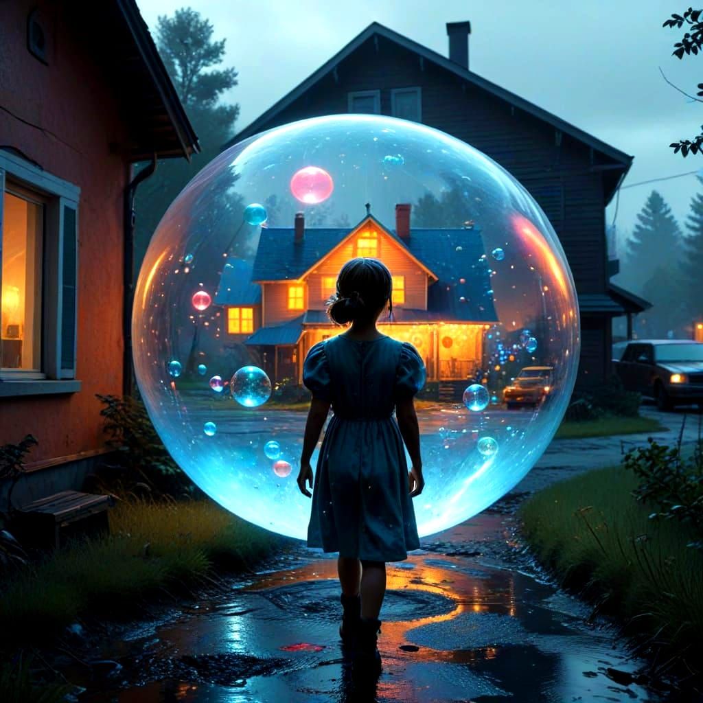 dans une ciel lumineux   à l'intérieur d'une grosse bulle tr...