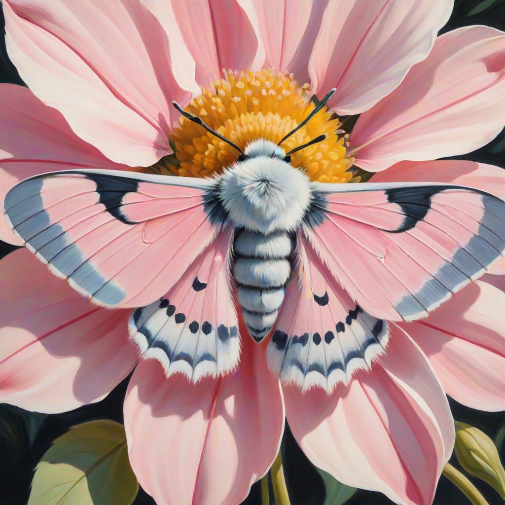 Woolly Moth on Flower as Impressionist Oil Painting
