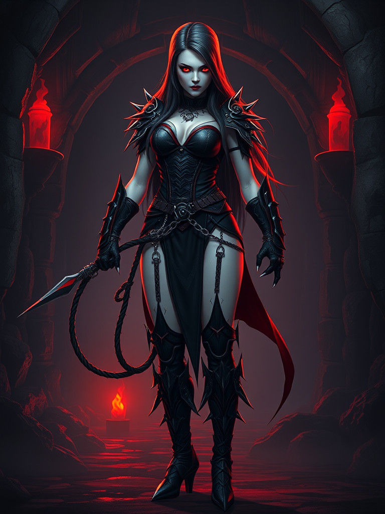 Dark Fantasy Female Warrior in Dungeon, Digital Art