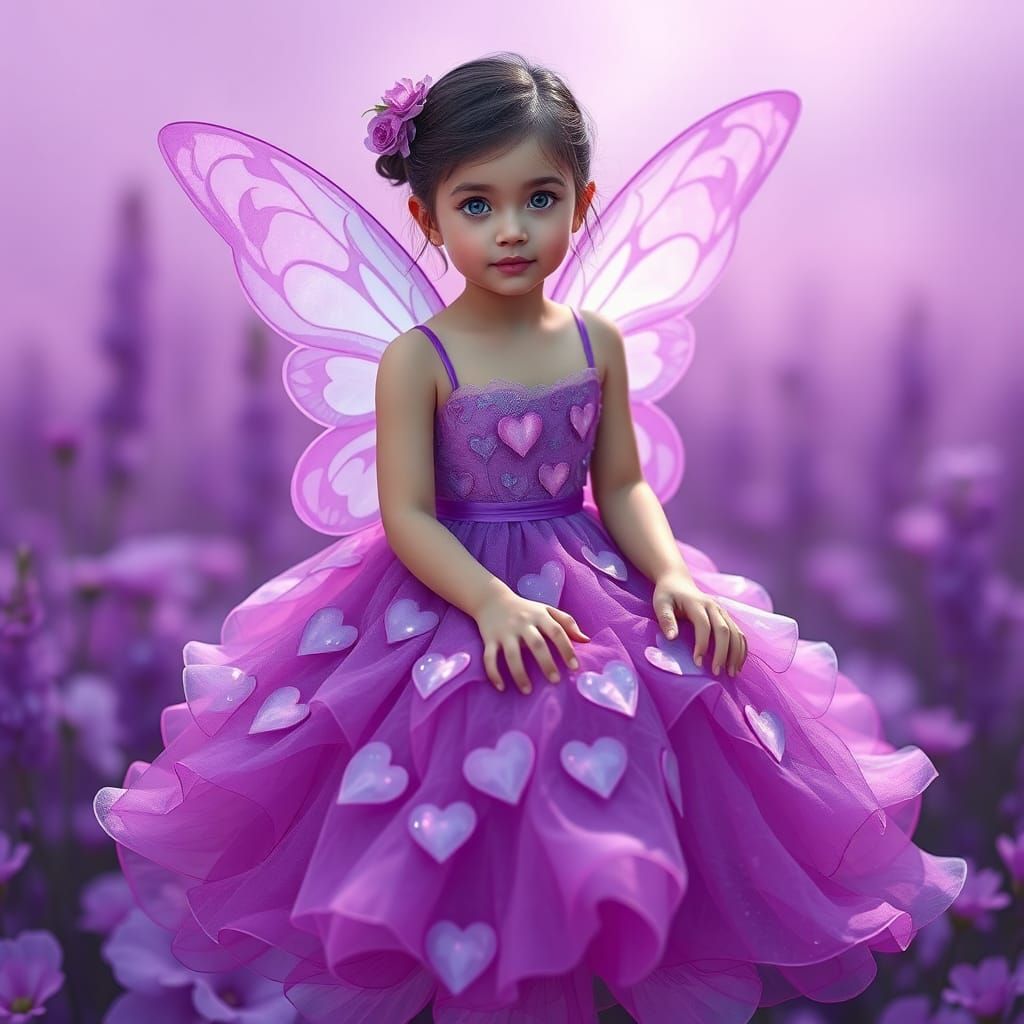 Fairy Girl with Hologram Wings in Floral Setting