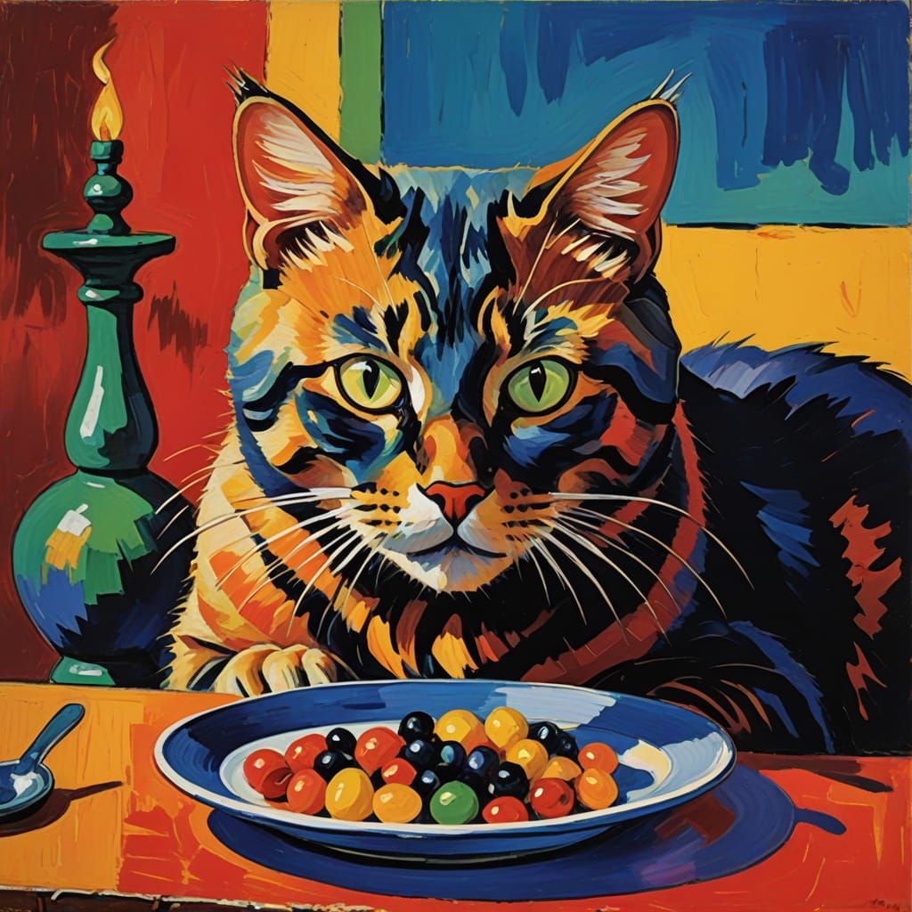 Vibrant Fauvist Portrait of a Cat with Exaggerated Textures