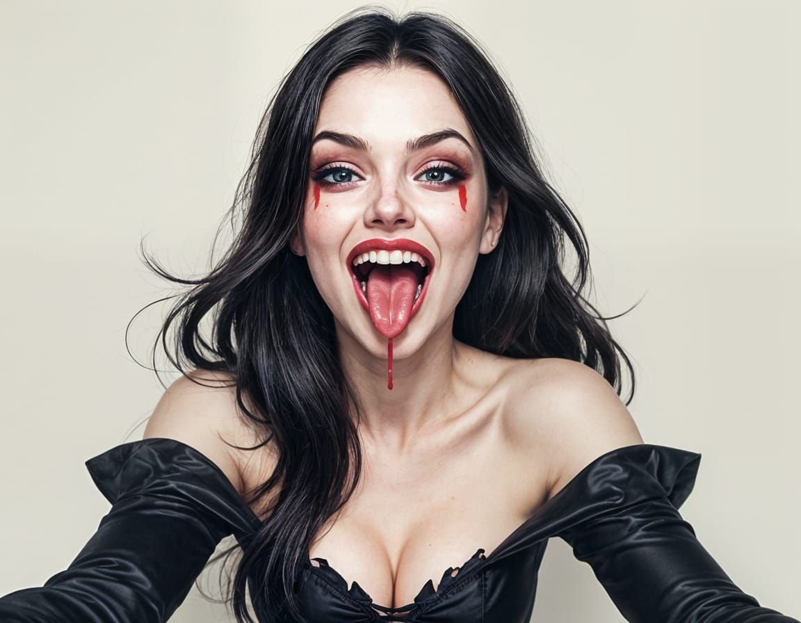 Hungry Vampire Selfie with Lolling Tongue