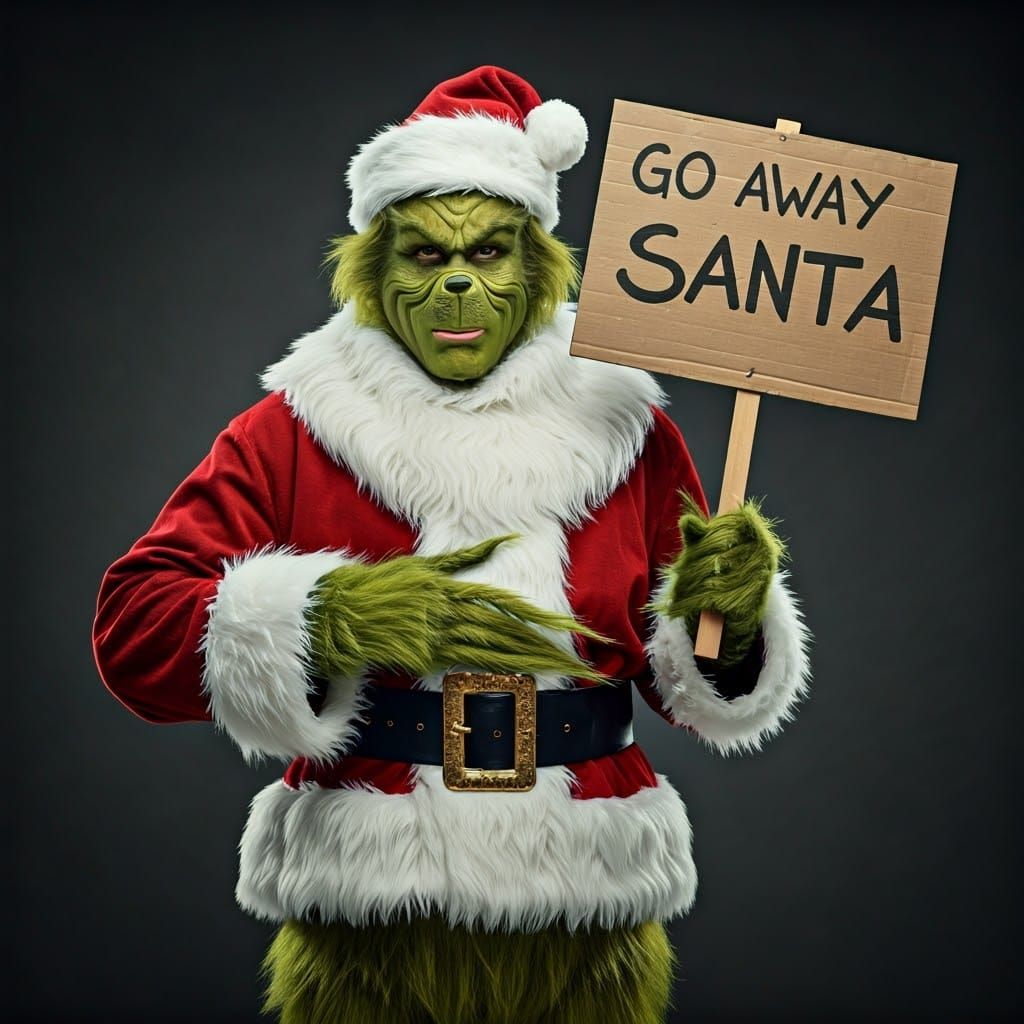 The Grinch as a Grumpy Santa Claus