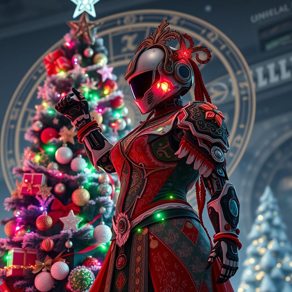 Mystical Cyber Christmas Goddess Amidst Zodiac Starlight