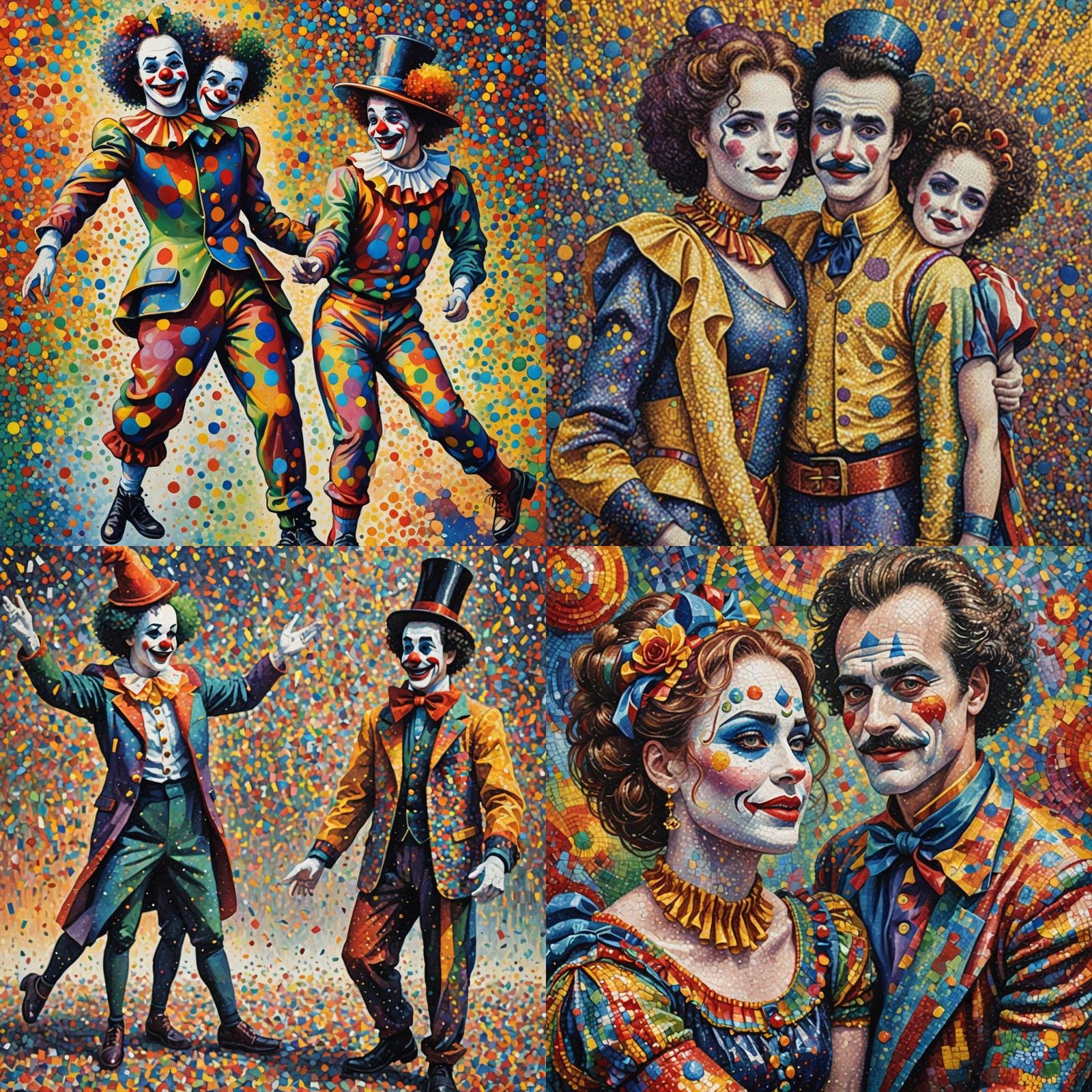 Circus Couple in Pointillism Style