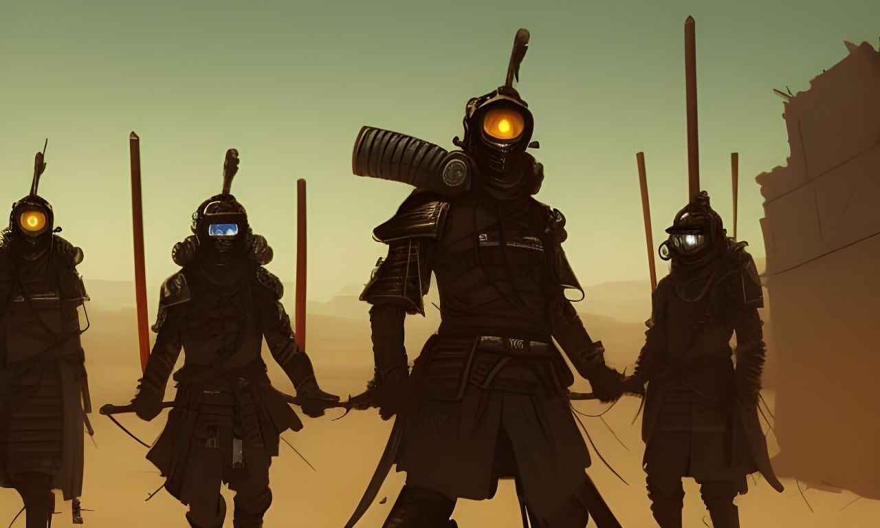 Cyberpunk Samurai Army in Desert Battlefield