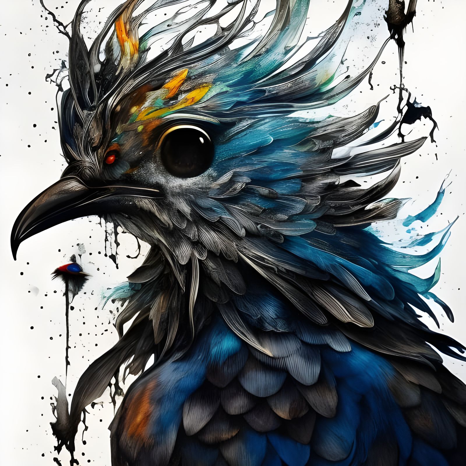 Crow and Dove Portrait in Gouache Illustration Style