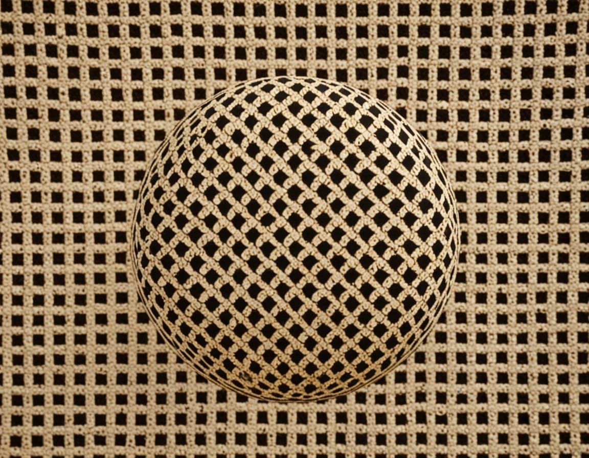 Person by River with Sphere in Minimalist Style