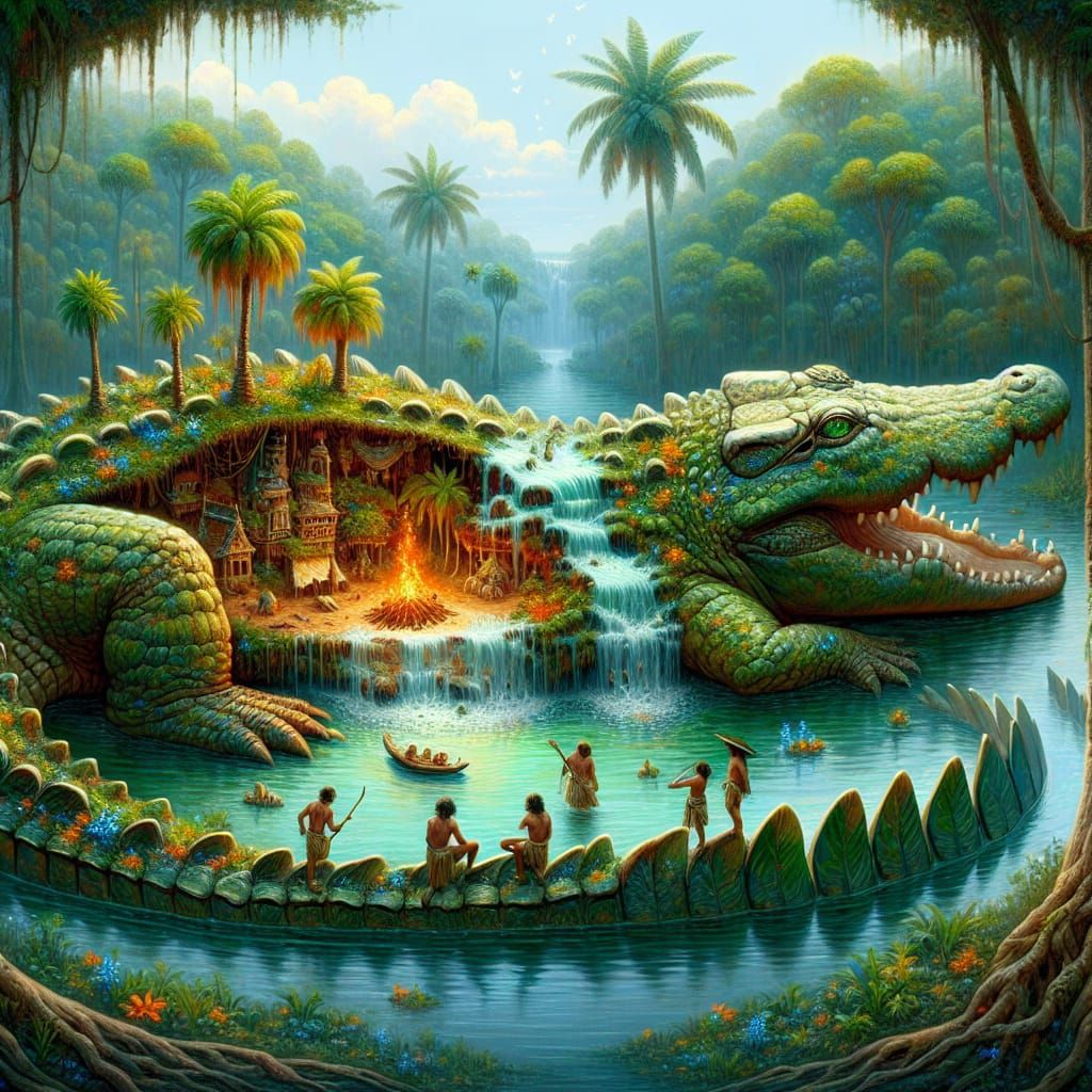Fantasy Crocodile Microcosm in Vivid Detail