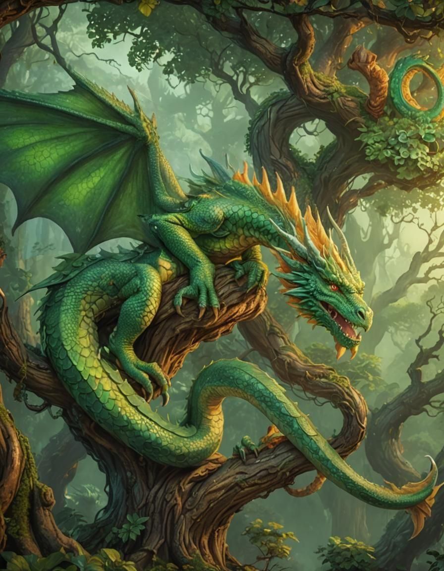 Detailed Green Dragon Fantasy Concept Art