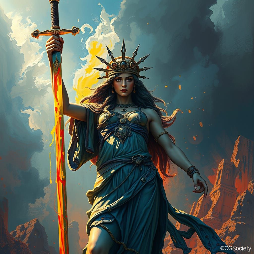 Epic Goddess of War in Digital Matte Painting