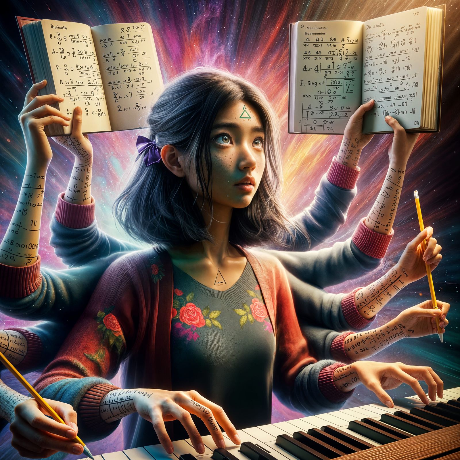 Hispanic Girl Multitasking: Hyperrealistic Concept Art