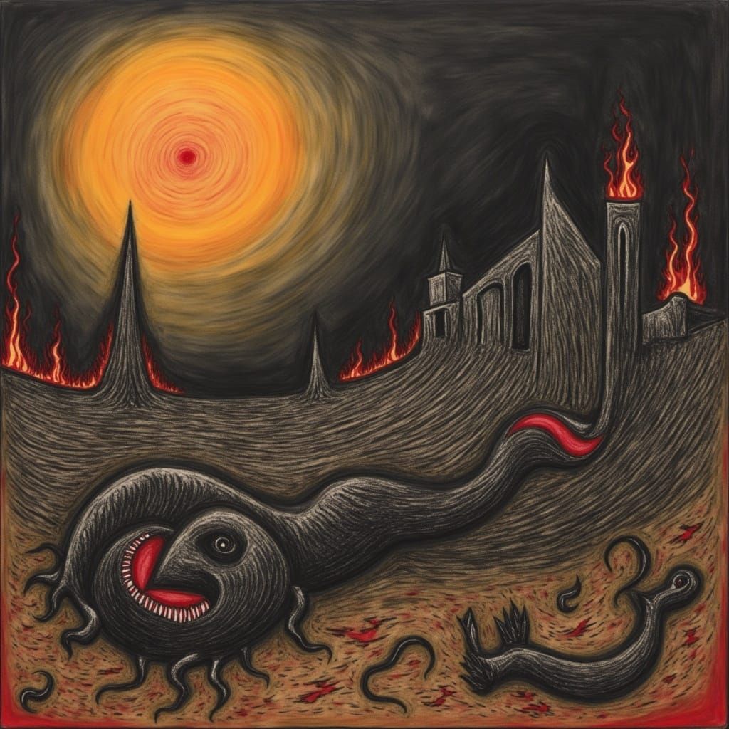 Apocalyptic Landscape in Biomechanical Surrealist Style