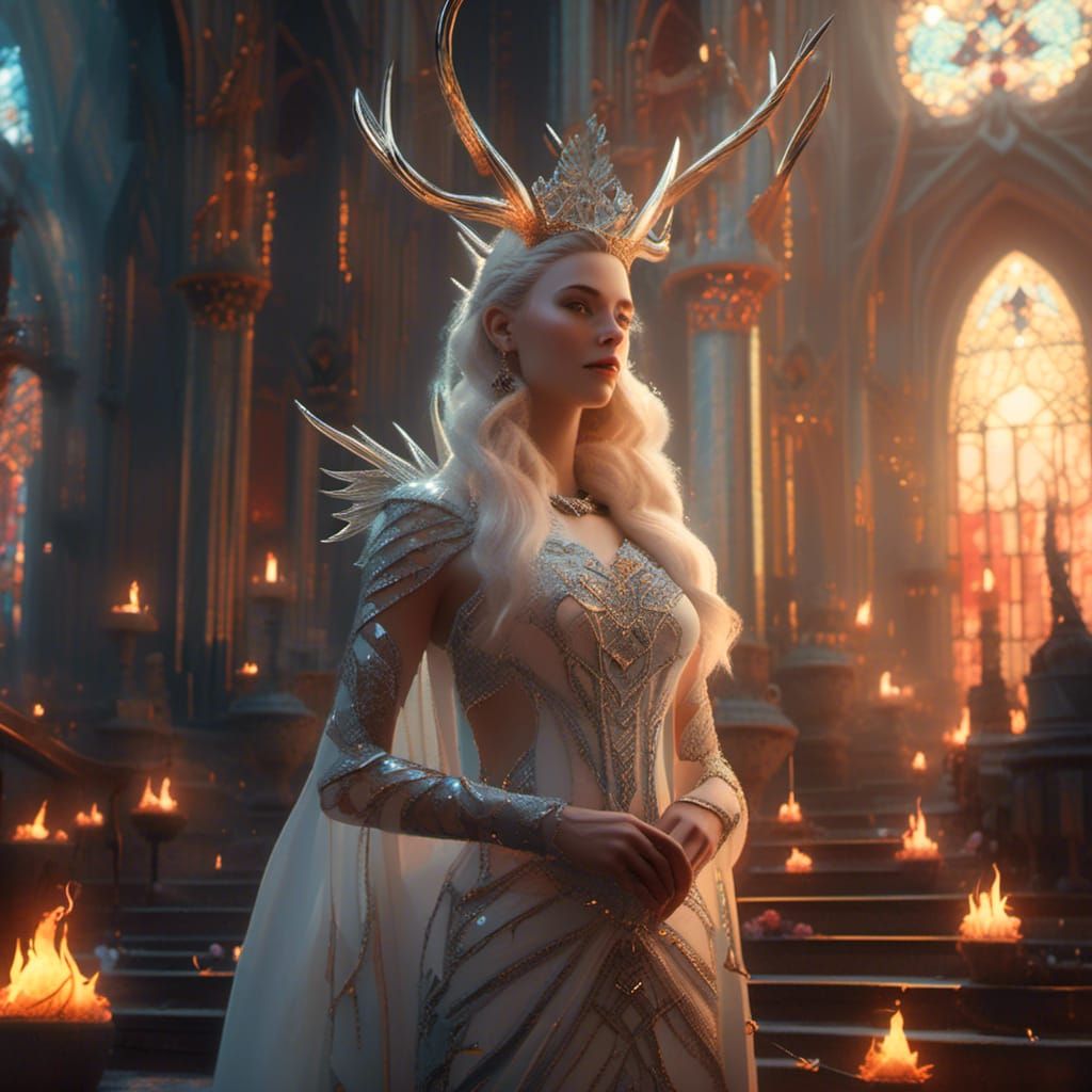 Ethereal Queen with Stag in Dark Fantasy Style