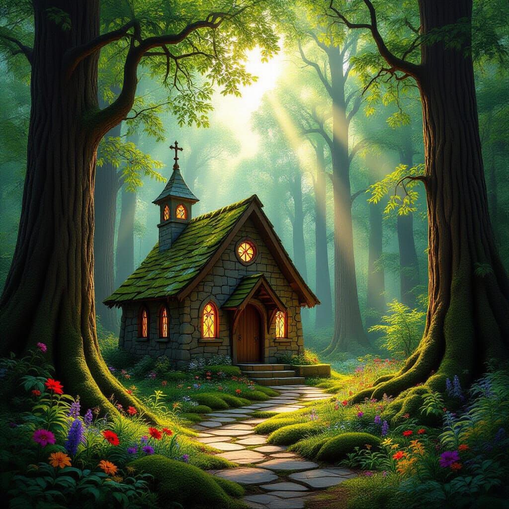 Enchanted Woodland Chapel in Glowing Forest