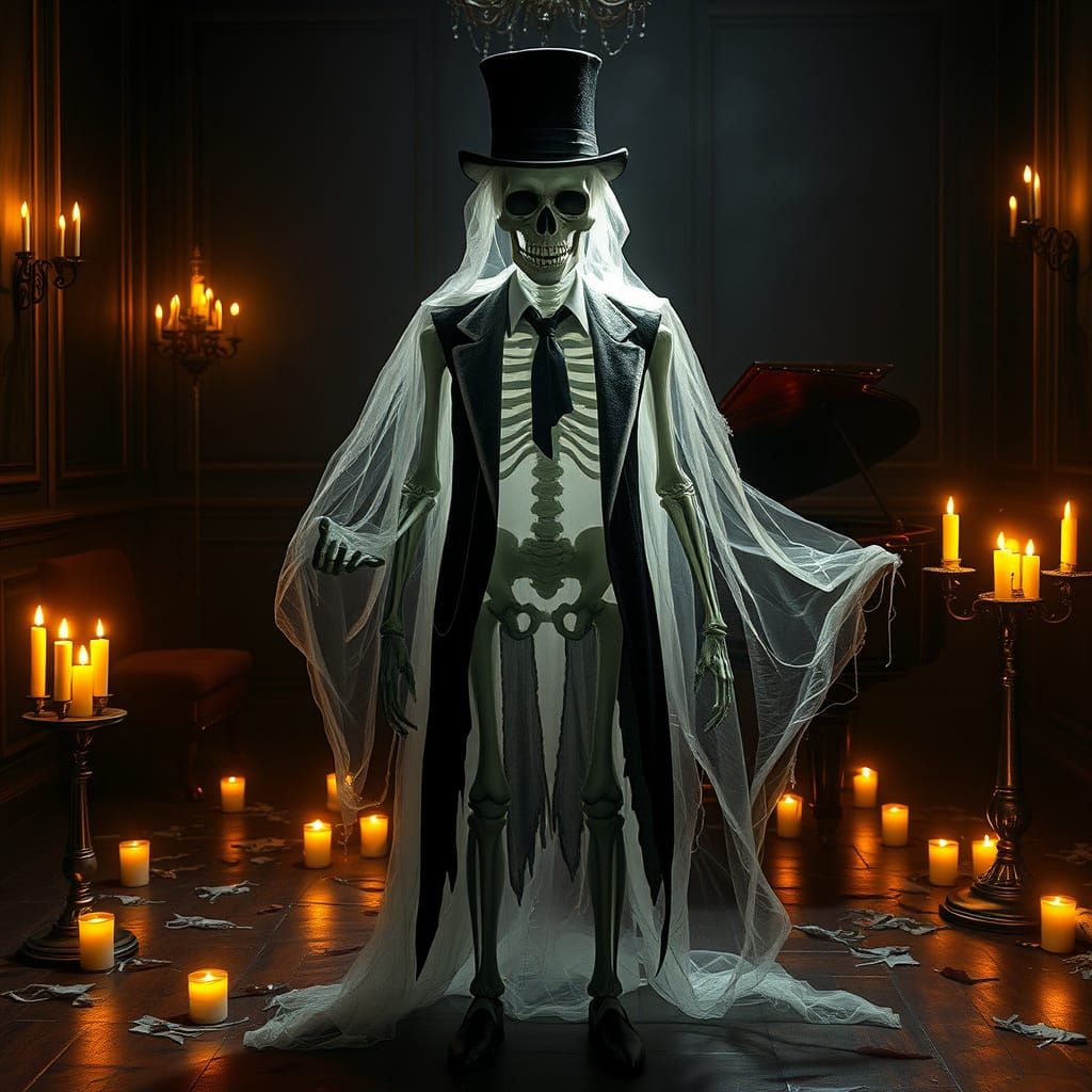 Ethereal Ghost in Dimly Lit Victorian Room