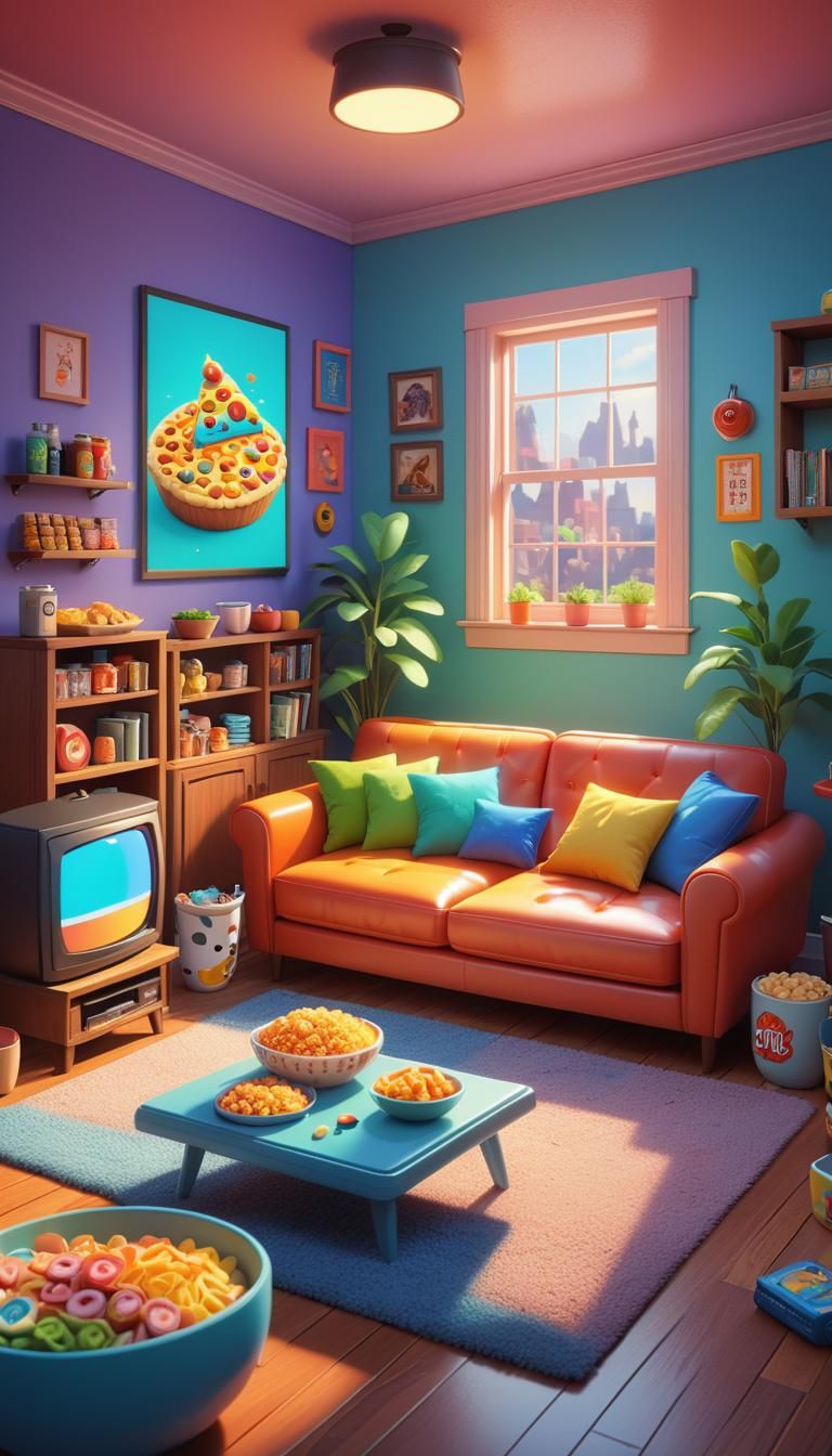 Cute Home Interior in 3D Digital Art Style